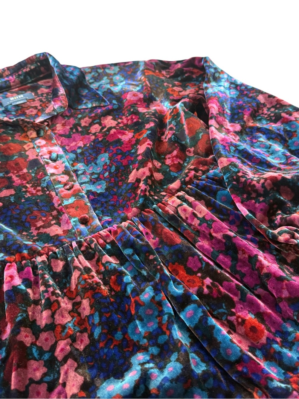 Anthropologie Maeve Velvet Floral Tiered Mini Shirt Dress Boho Cottagecore XS - Picture 8 of 15